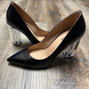 Elegant Black Heels with Clear Block Heel